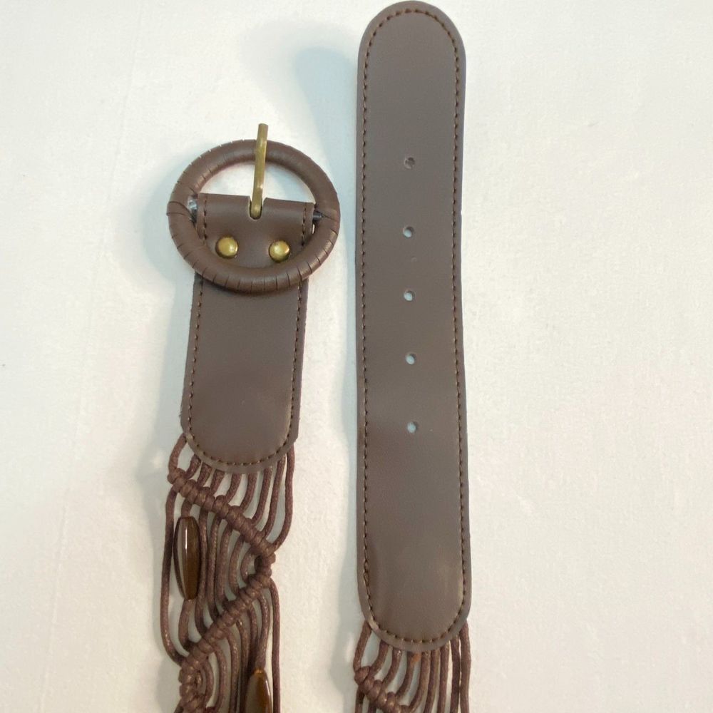 💎Womens Dark Brown Beaded Macrame Belt Size L XL Boho Handmade - Picture 8 of 10
